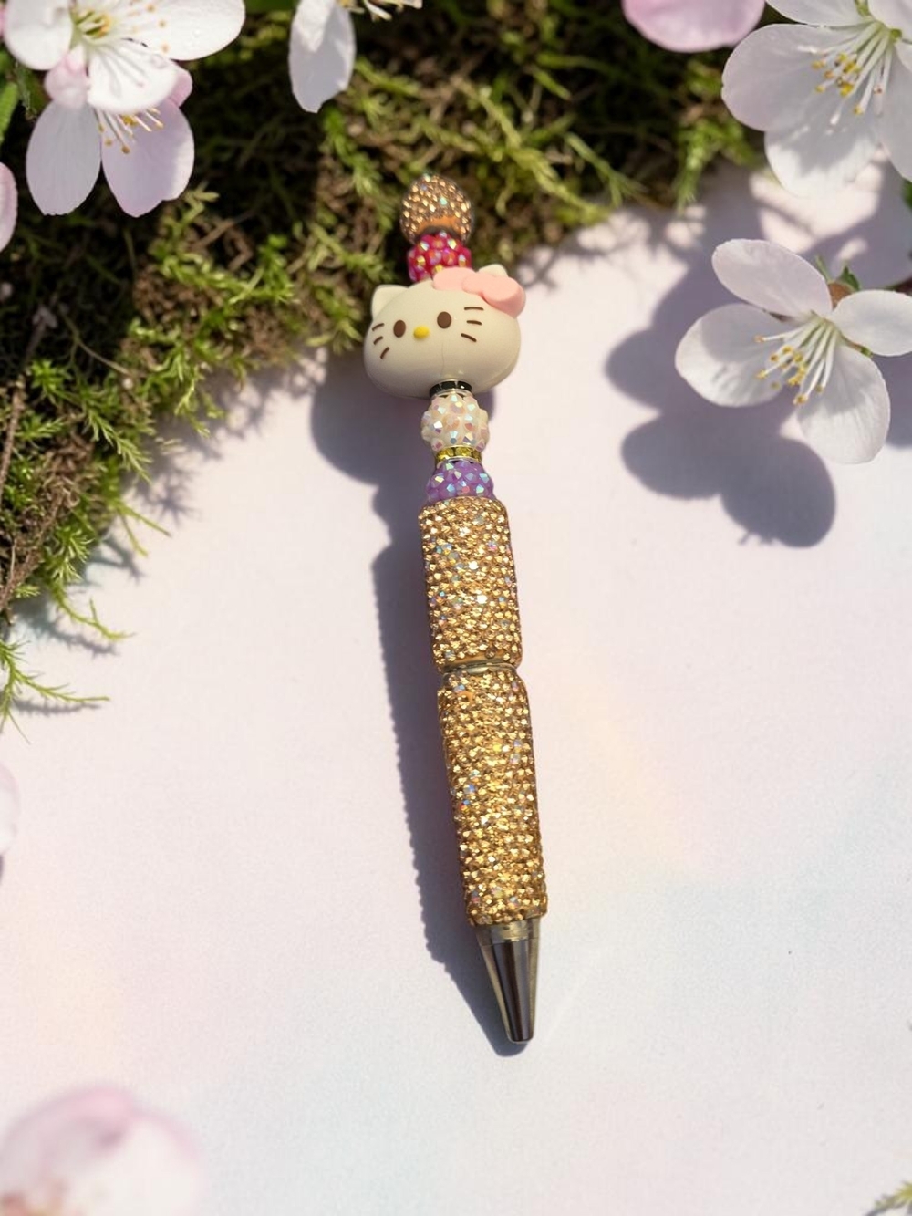 Hello Kitty Gold and Pink Crystal Rhinestone Pen